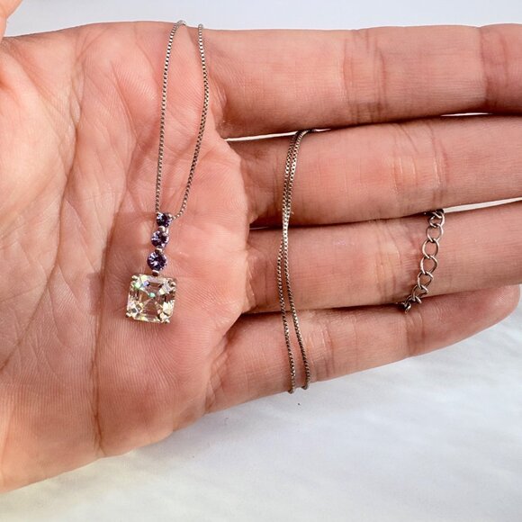 VTG Sterling Silver 925 Blue & White CZ Pendant Necklace Size 18" Adjustable - Picture 10 of 15